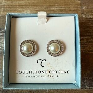 Touchstone Crystal Silver and White Pearl Halo Earrings
